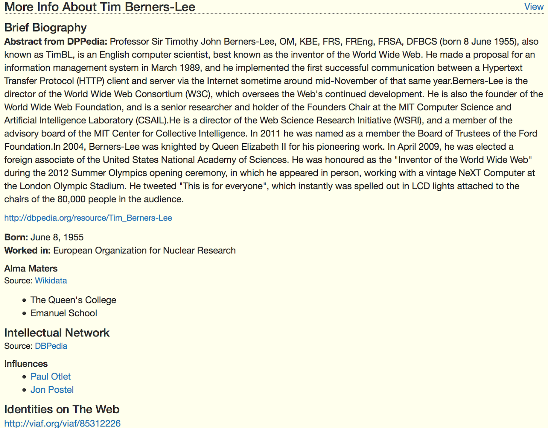 Info card for Tim Berners-Lee